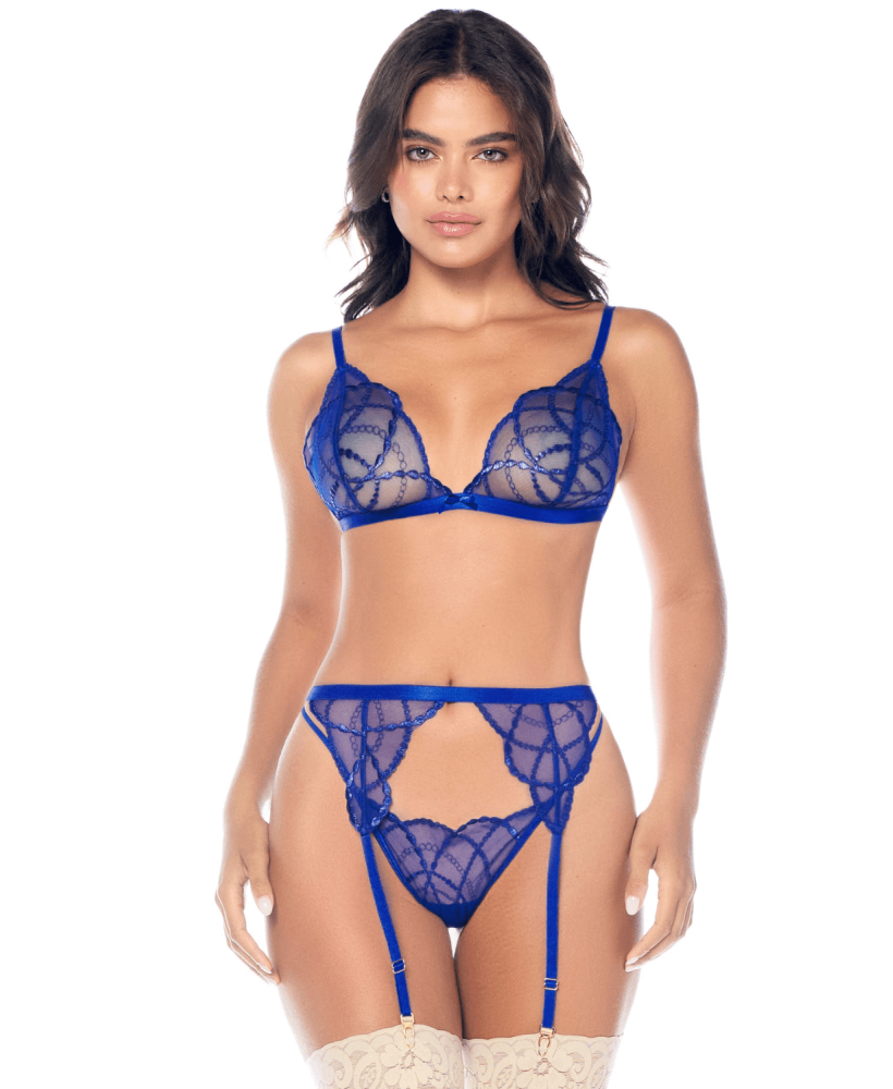 Ensemble sexy 3 pièces avec broderie brillante 
